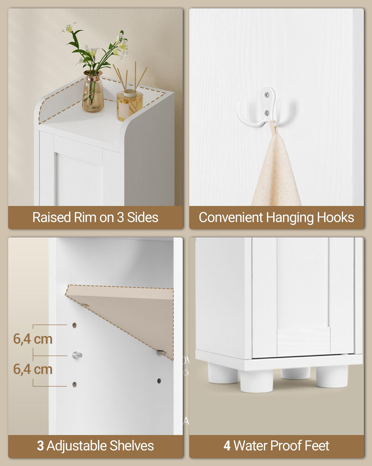 White Tall Narrow Bathroom Storage Cabinet C568830