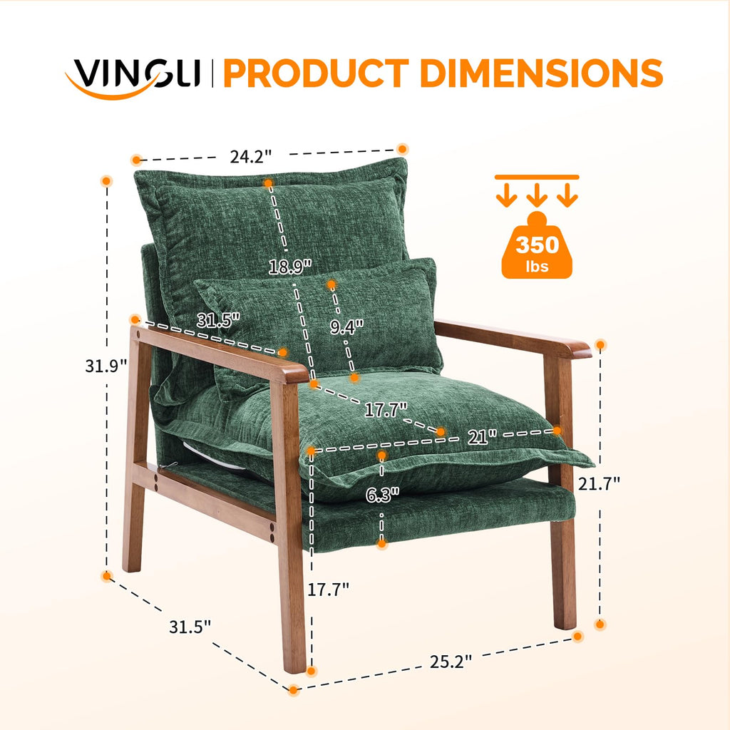 Dark Green Chenille Accent Armchairs Set of 2 with Lumbar Pillow M2915