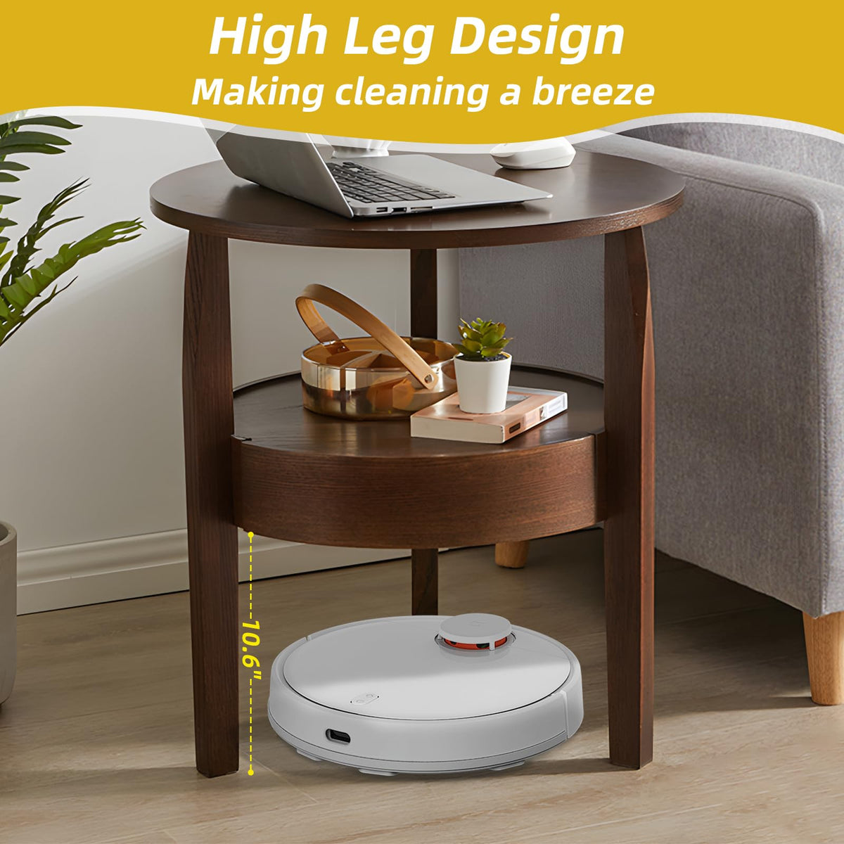 Dark Brown 2-Tier Round Coffee Table with Drawer E6310