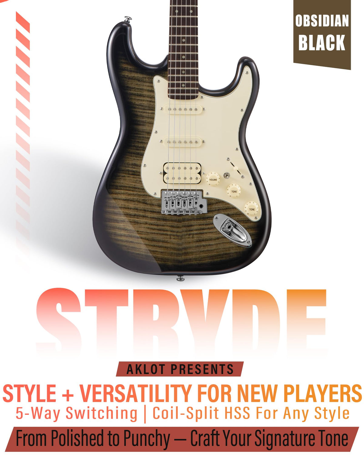 Beginner Electric Guitar Kit with 10W Amp, HSS Pickups, Gig Bag, Tuner, Strap, Picks, Black V627