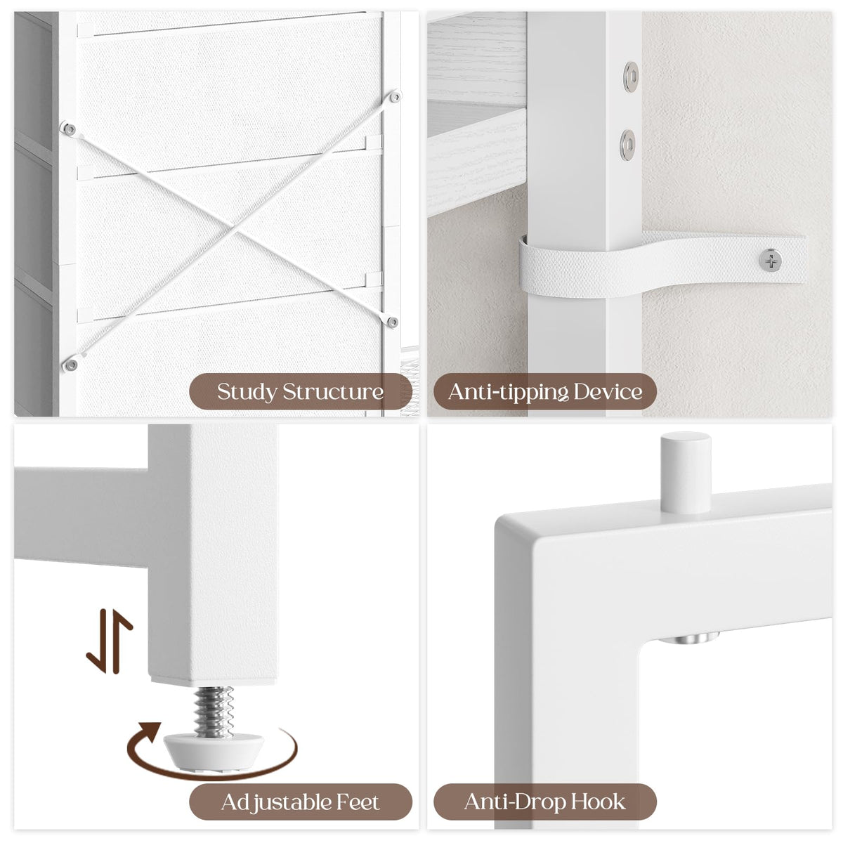White 4 Drawer Dresser with Hanging Rack E7752