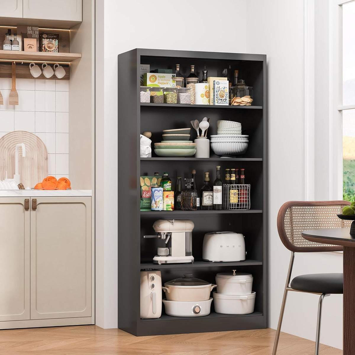 Black 5-Tier Adjustable Metal Bookshelf I98330