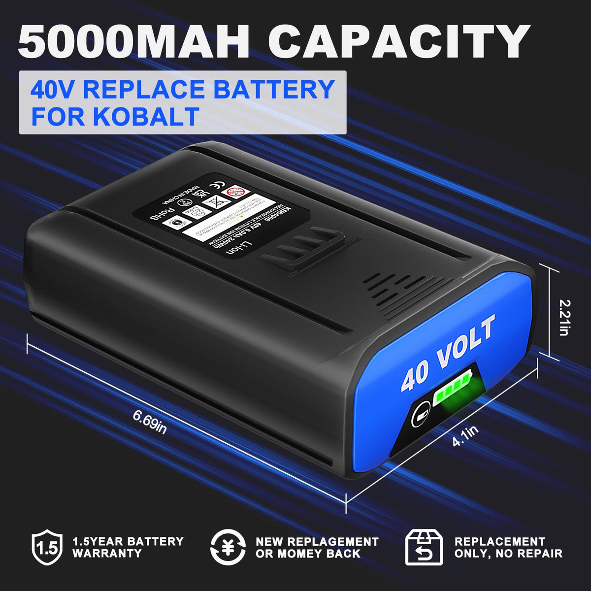 40V 6.0Ah Lithium-ion Replacement Battery J6063