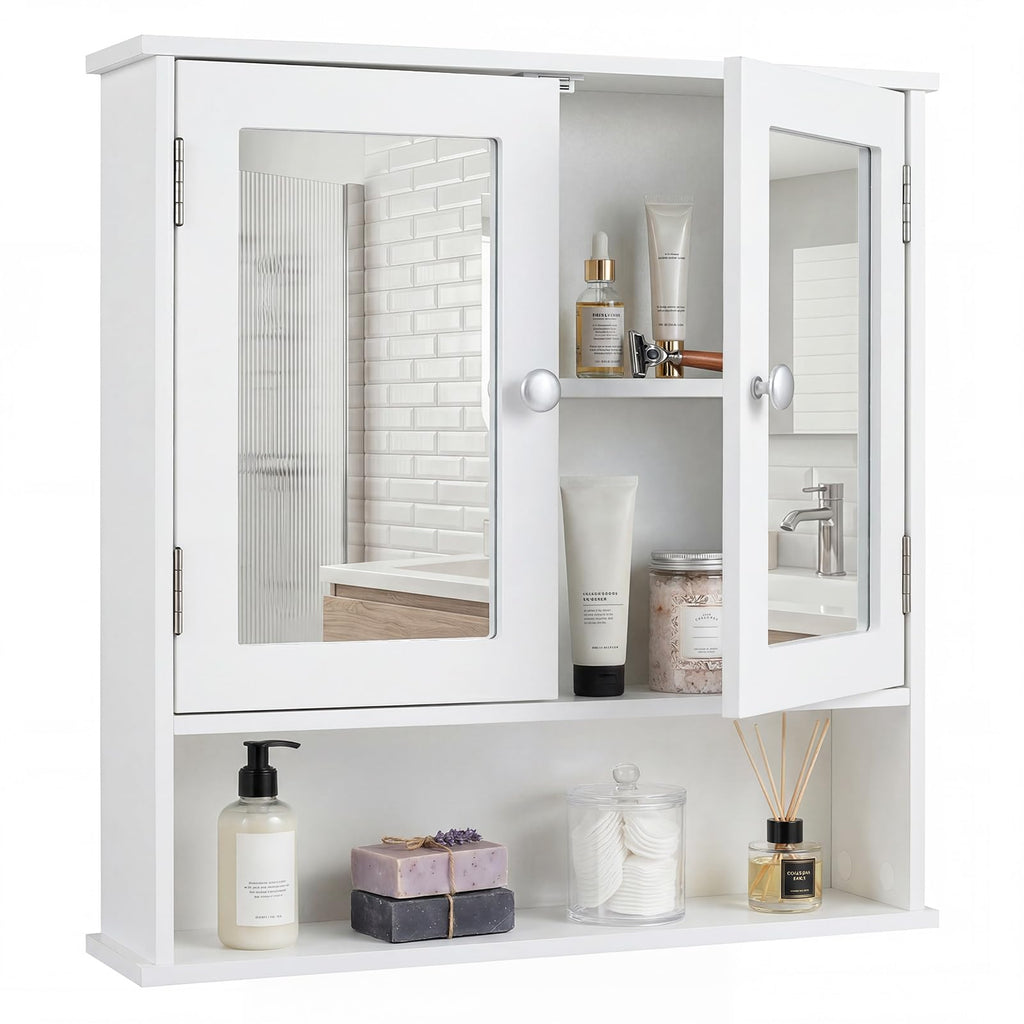 Wall Mounted Mirror Medicine Cabinet with Doors and Shelves J434818