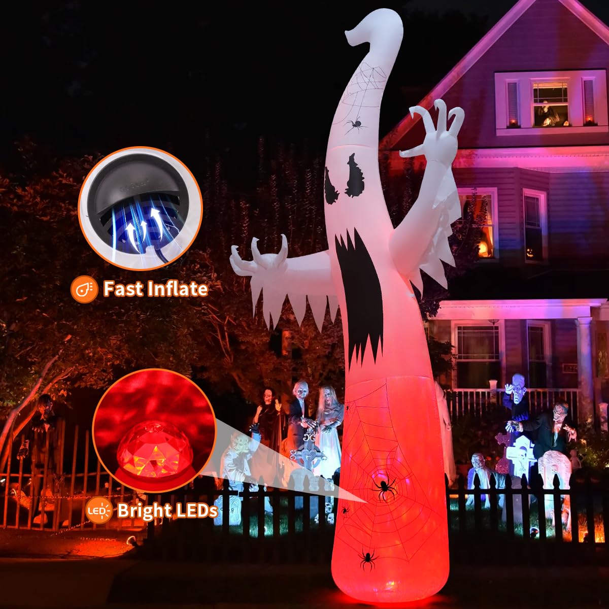 12 FT Halloween Inflatable Ghost with Built-in LEDs Q167