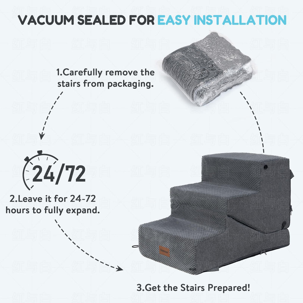 4-Step Dog Stair and Ramp with Non-Slip Bottom Grey V525