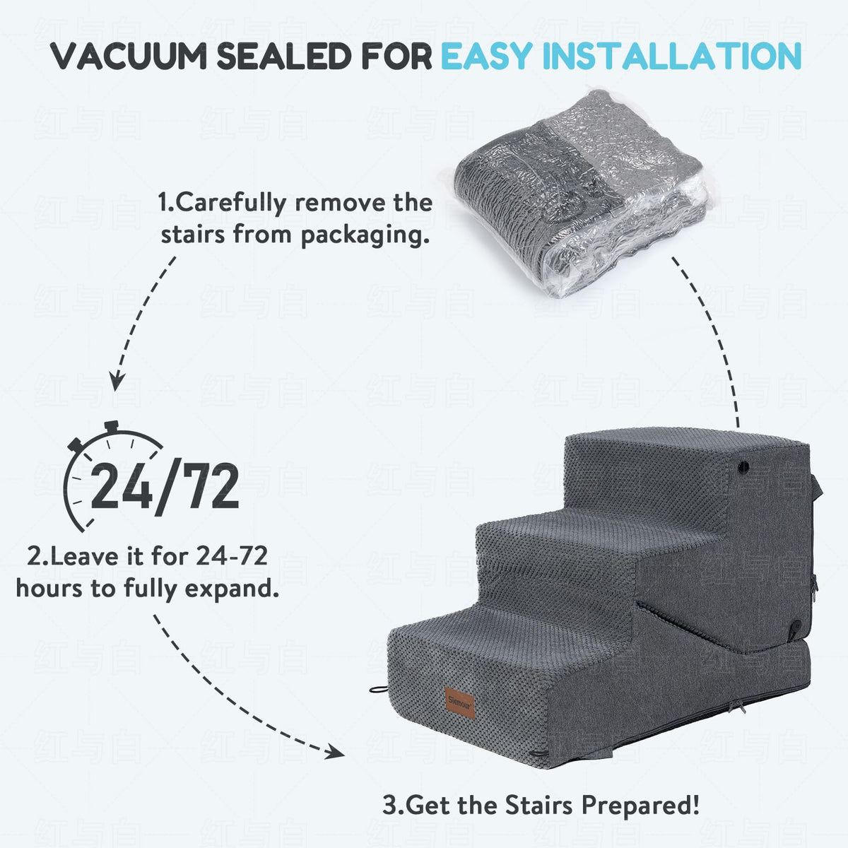 4-Step Dog Stair and Ramp with Non-Slip Bottom Grey V525