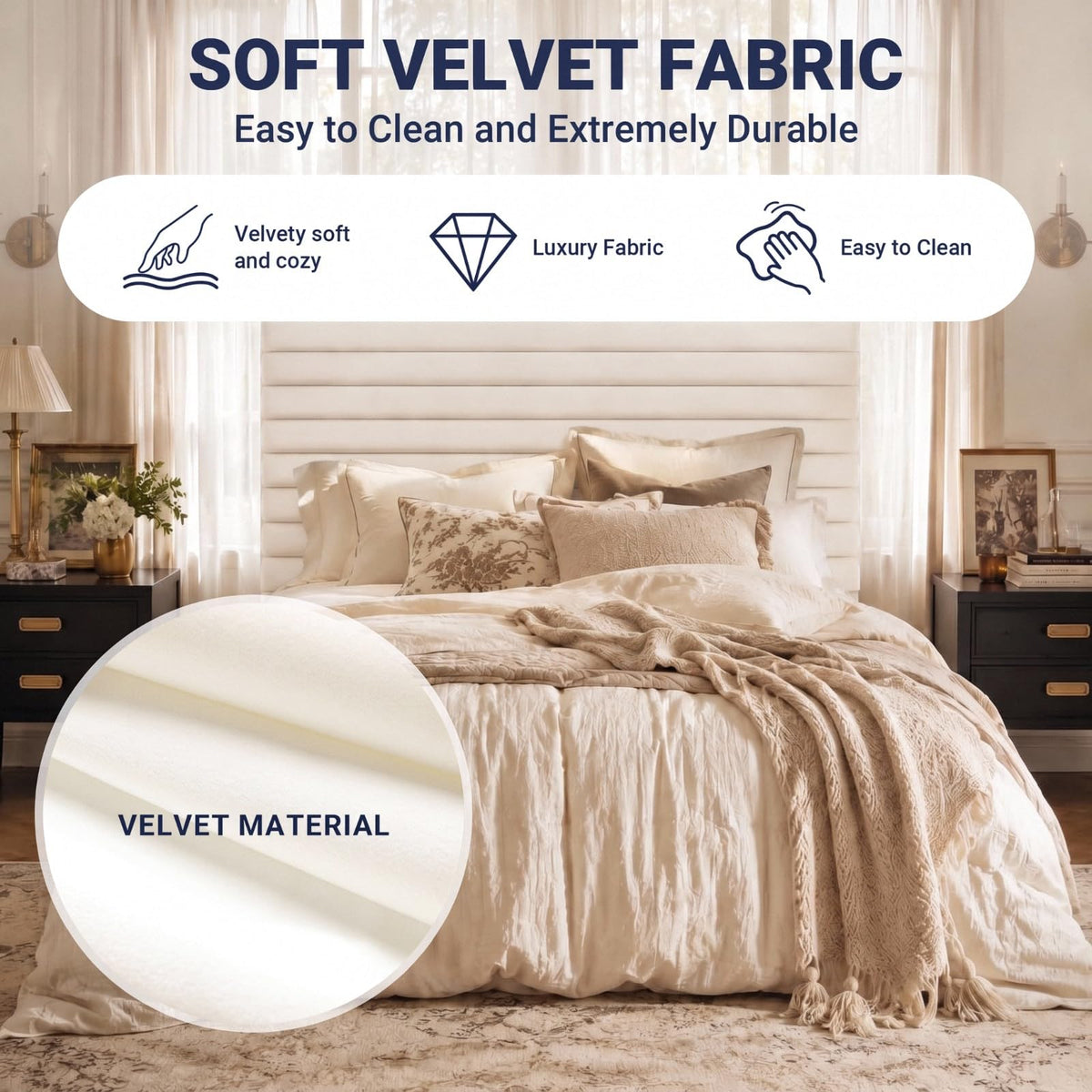 Queen Velvet Upholstered Bed Frame with Adjustable Headboard X6833