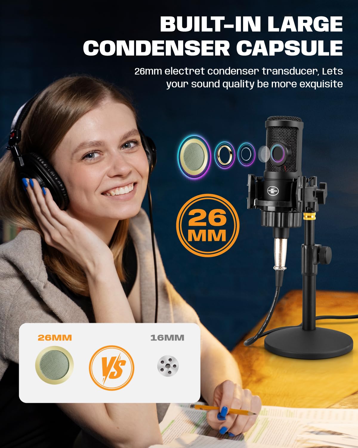 XLR Condenser Microphone with 26mm Large Diaphragm B114