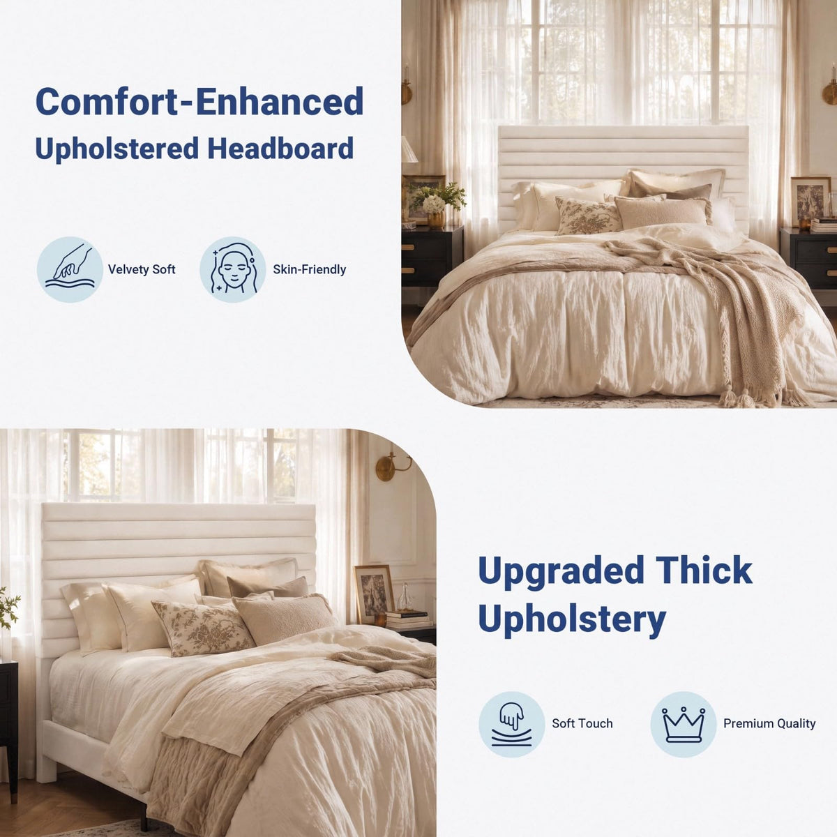 Queen Velvet Upholstered Bed Frame with Adjustable Headboard X6833