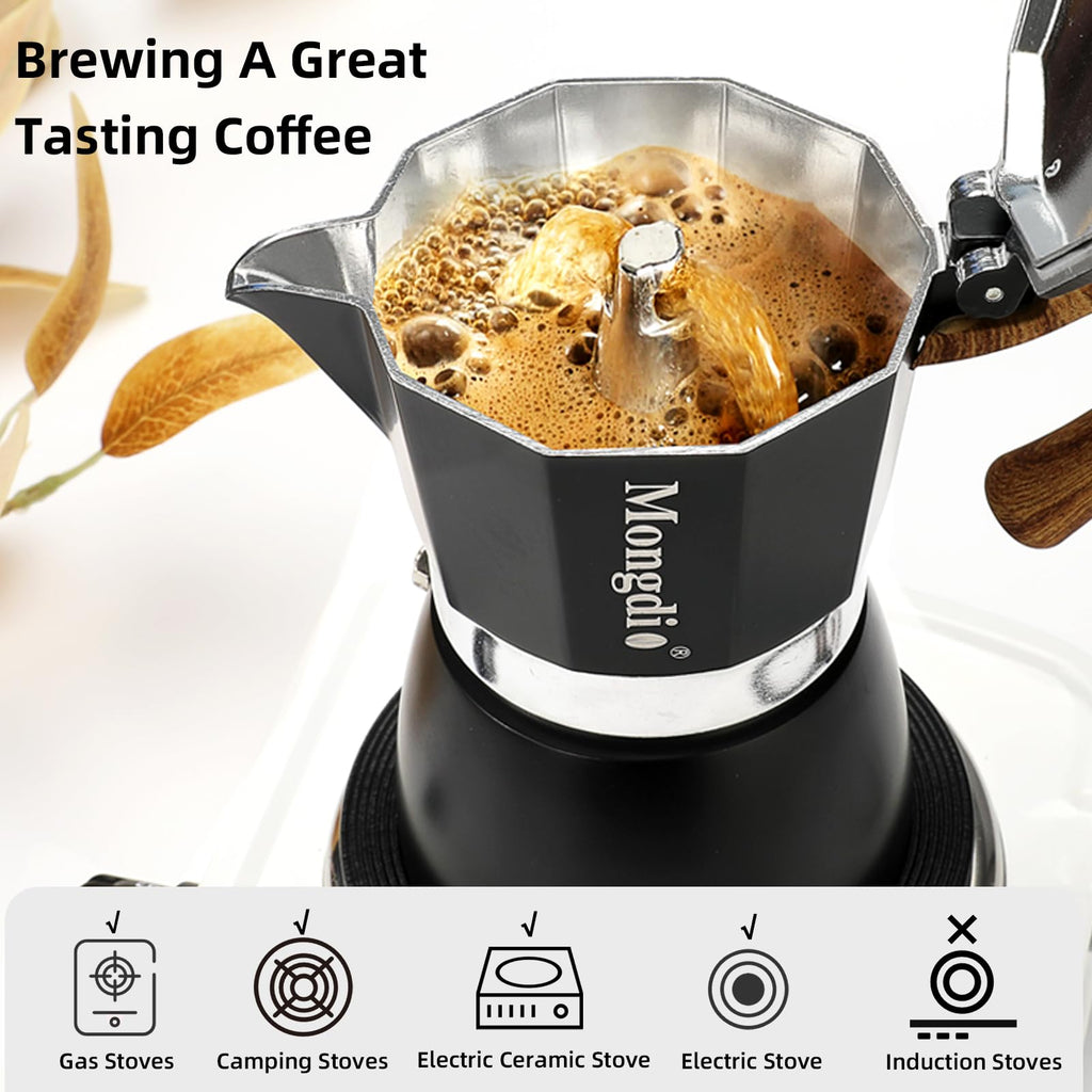 Stovetop Espresso Maker Moka Pot, 6 Cup 10 oz Black F62748