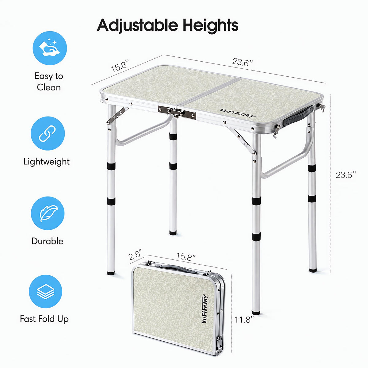Adjustable Height Small Folding Camp Table Z3459