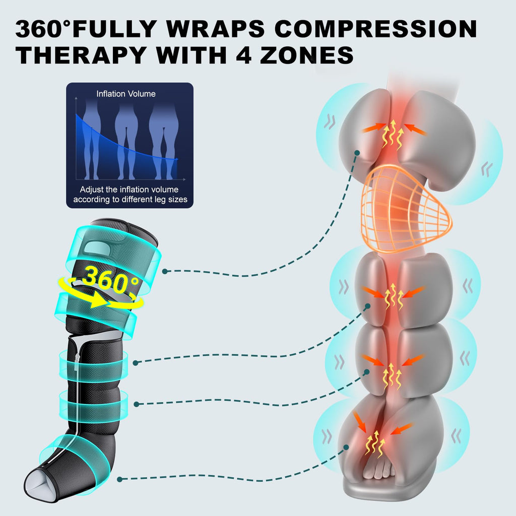 Black Leg Compression Massager with Heated Knee B194
