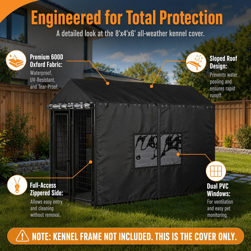 Outdoor Dog Kennel Cover with Clear PVC Windows & Roll-Up Panels P862549