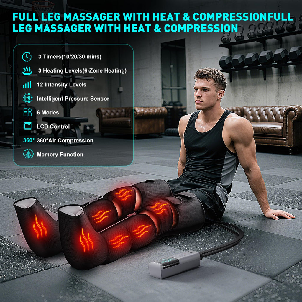 Black Leg Compression Massager with Heated Knee B194