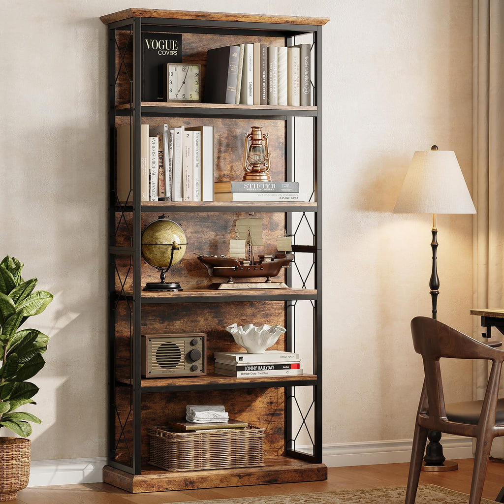71 Inch 5 Tier Rustic Wood Bookshelf I29660