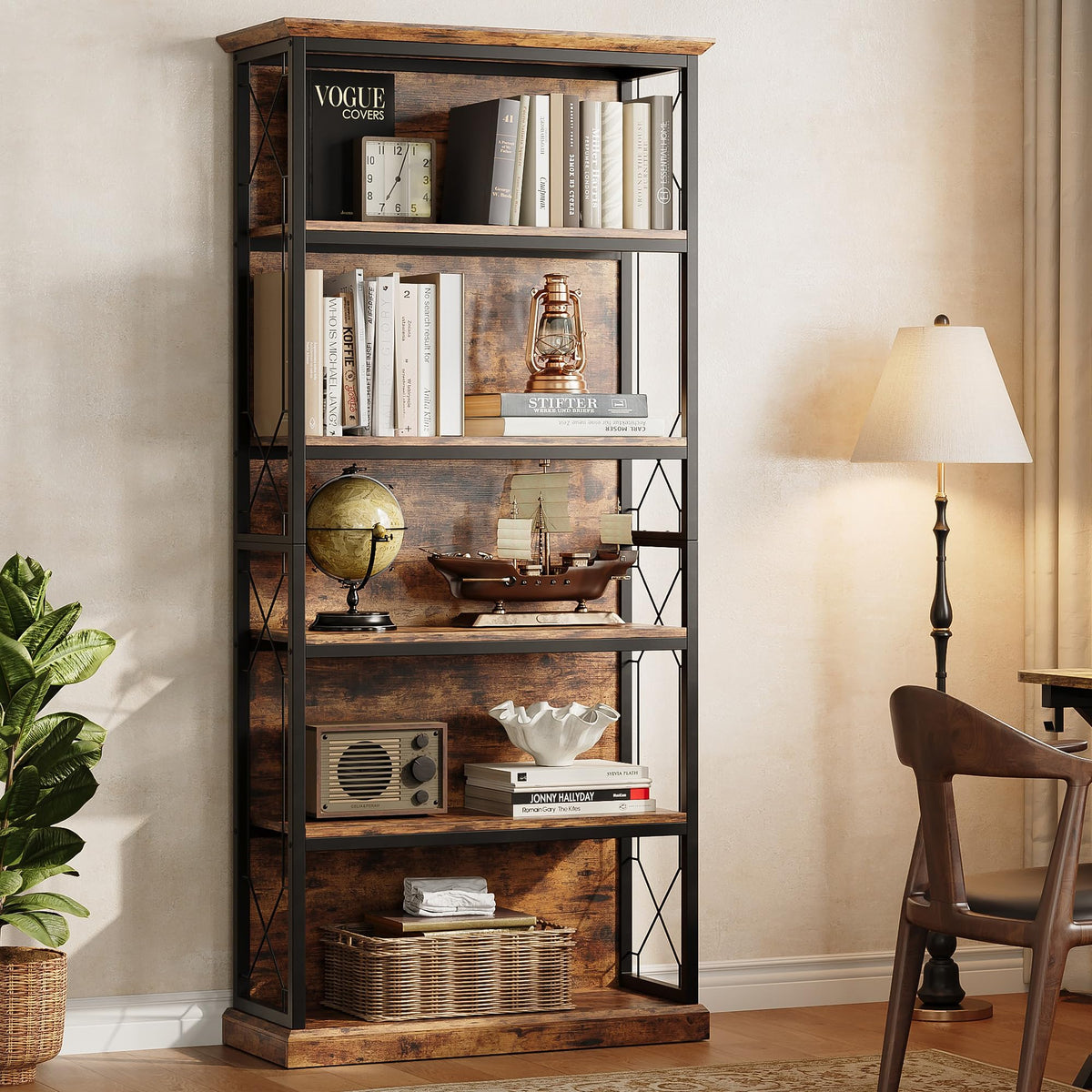 71 Inch 5 Tier Rustic Wood Bookshelf I29660