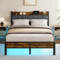 Full Size Bed Frame with LED Light and Charging Station X931