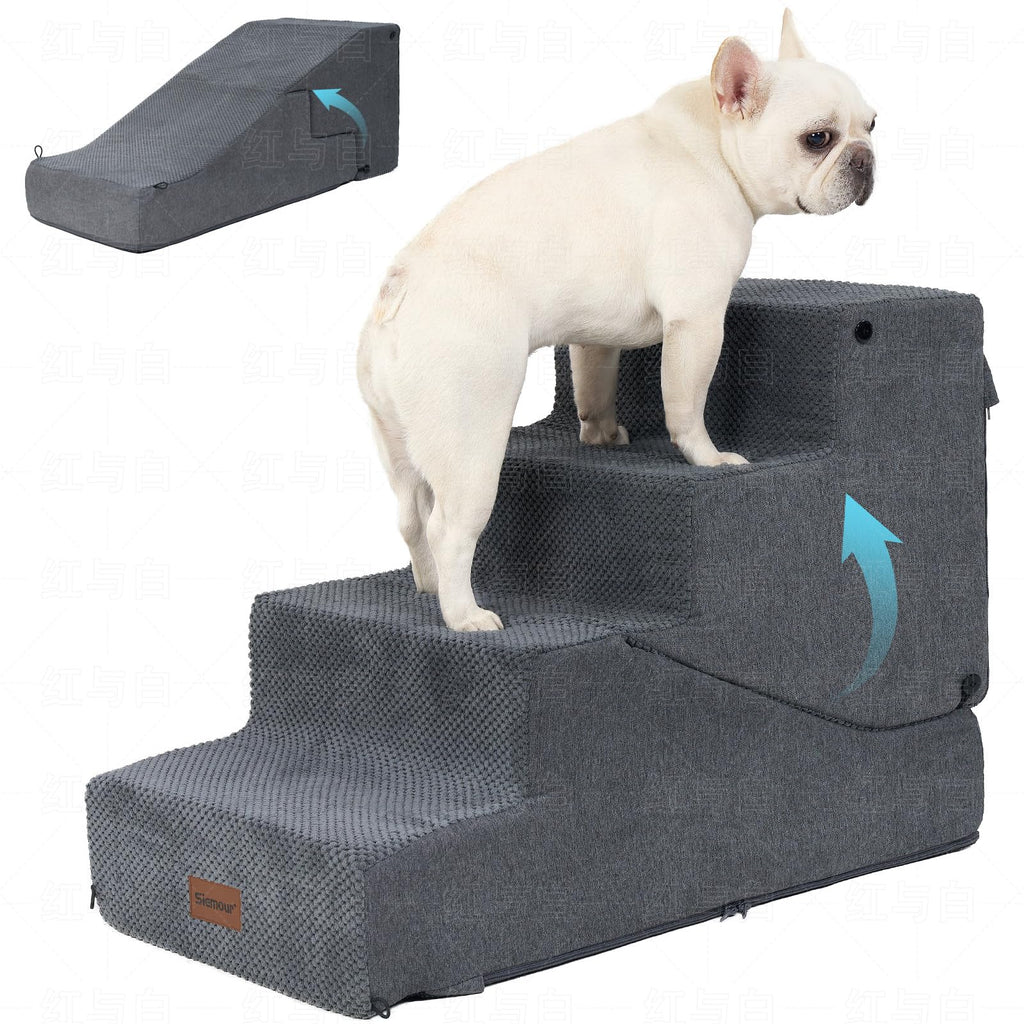 4-Step Dog Stair and Ramp with Non-Slip Bottom Grey V525