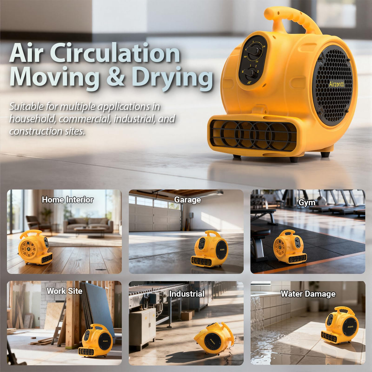 1100 CFM 3-Speed Industrial Air Mover Floor Blower Fan G385