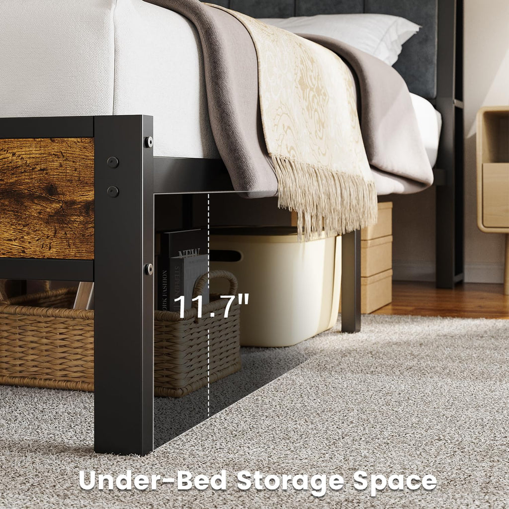 Full Size Bed Frame with LED Light and Charging Station X931