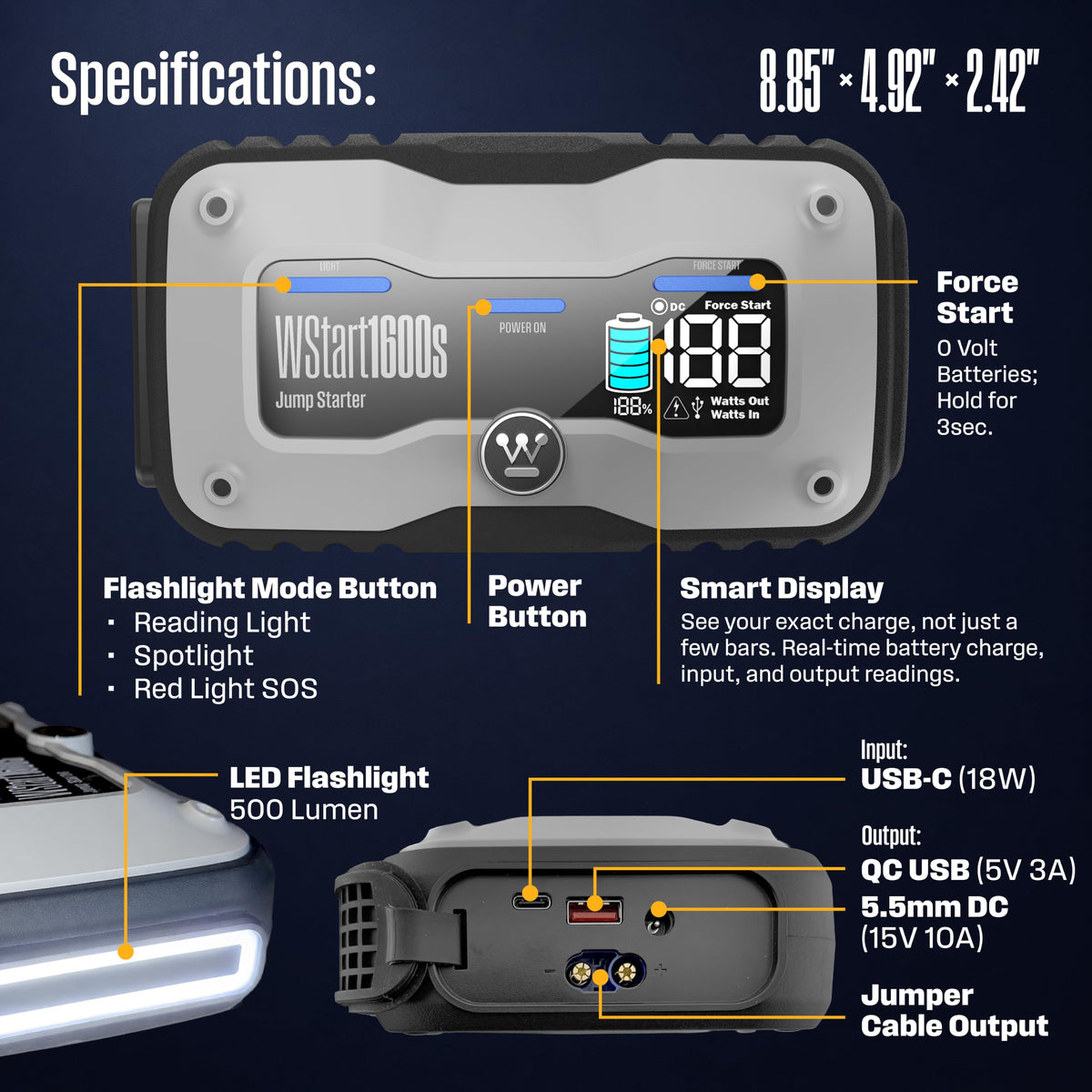 Portable Jump Starter & USB Power Bank 12V Car Battery Booster C513