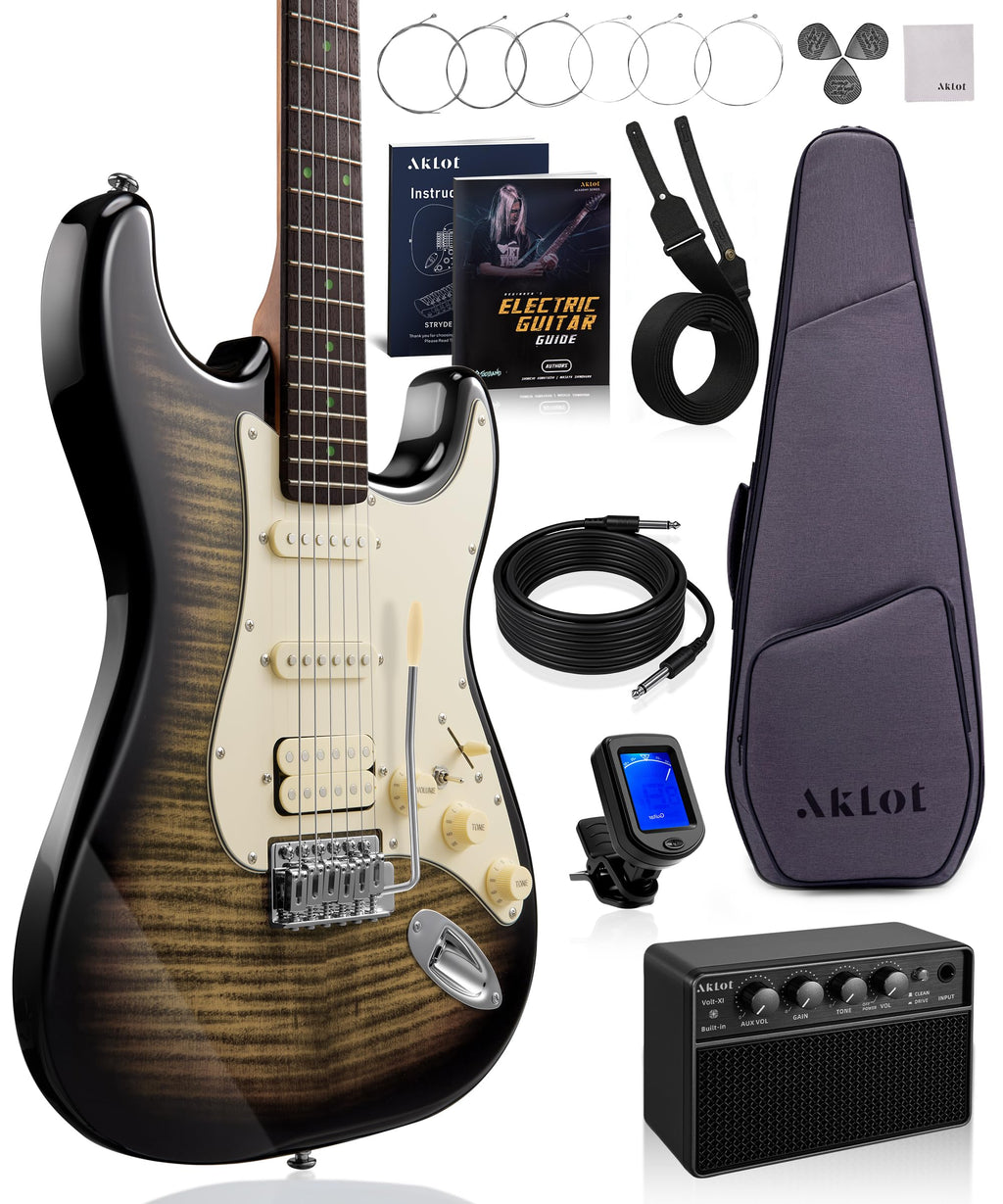 Beginner Electric Guitar Kit with 10W Amp, HSS Pickups, Gig Bag, Tuner, Strap, Picks, Black V627