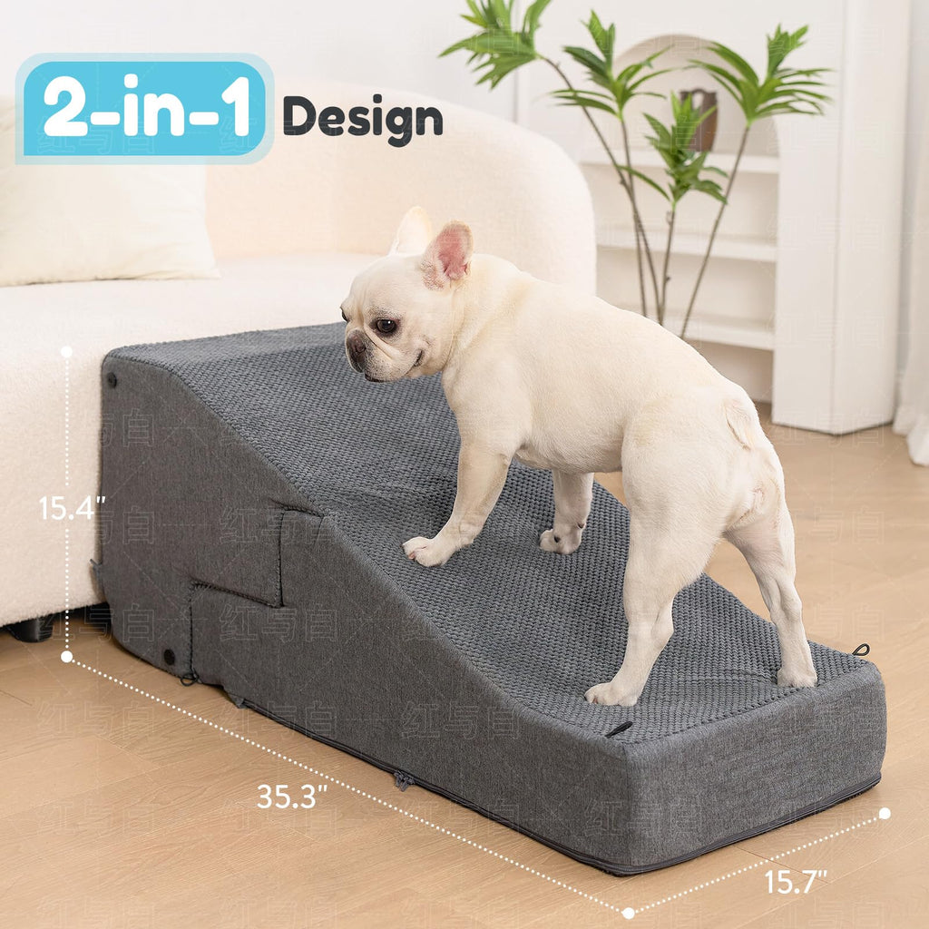 4-Step Dog Stair and Ramp with Non-Slip Bottom Grey V525