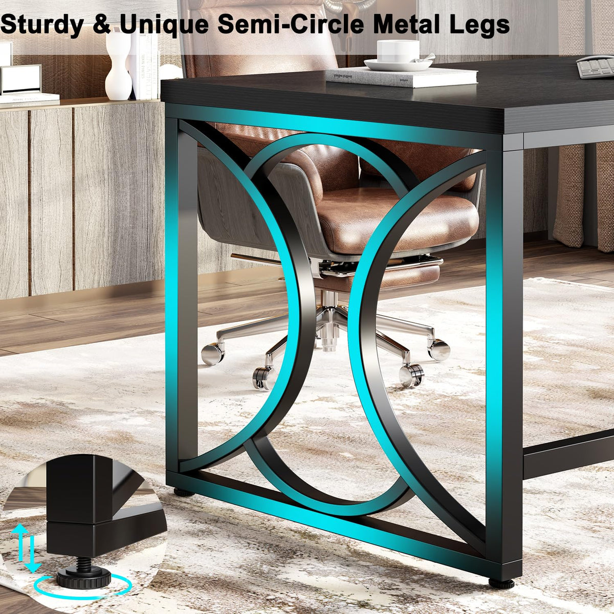 Black 55 Inch Metal Wooden Computer Desk W31799