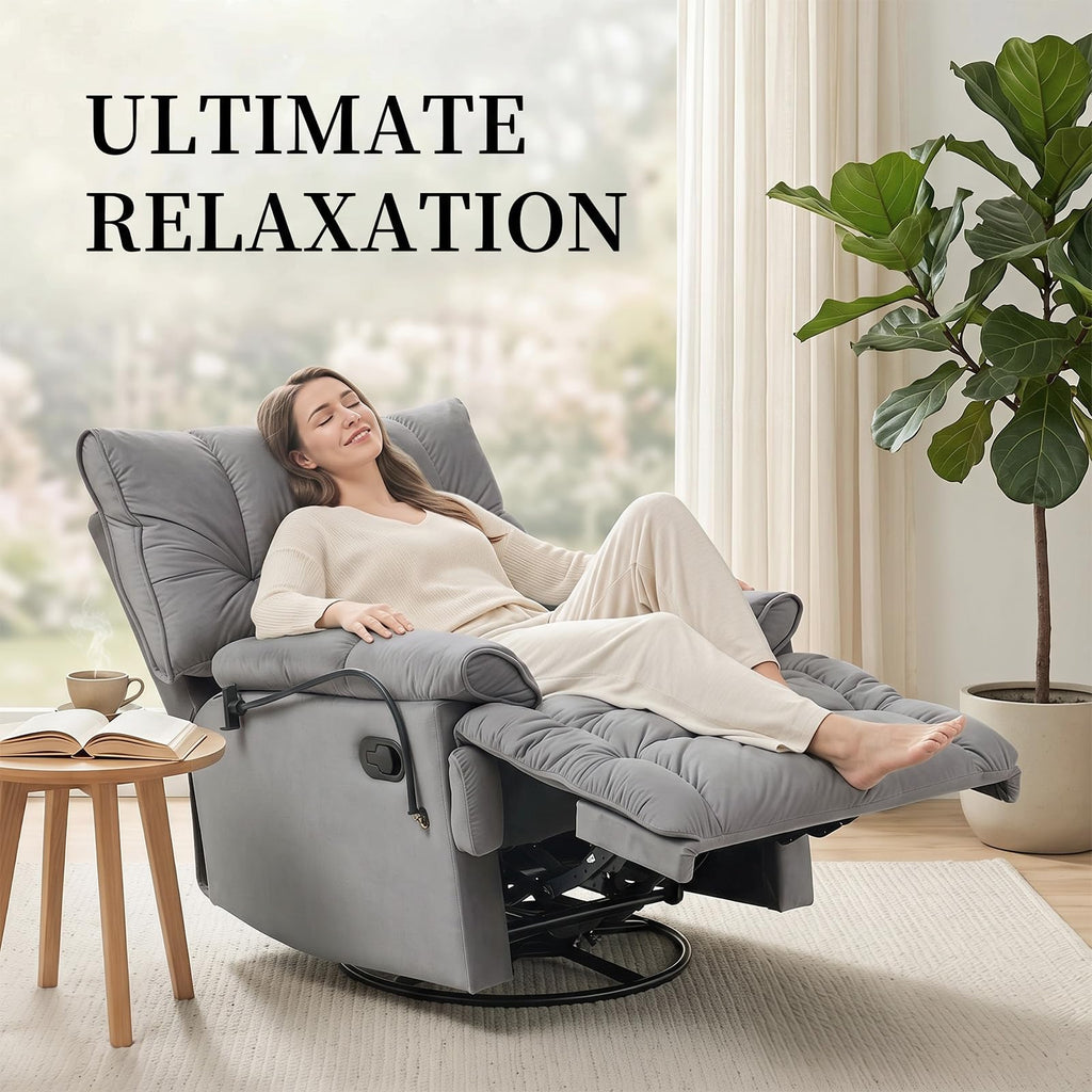 Velvet Swivel Recliner Accent Chair with Detachable Side Phone Holder S1055