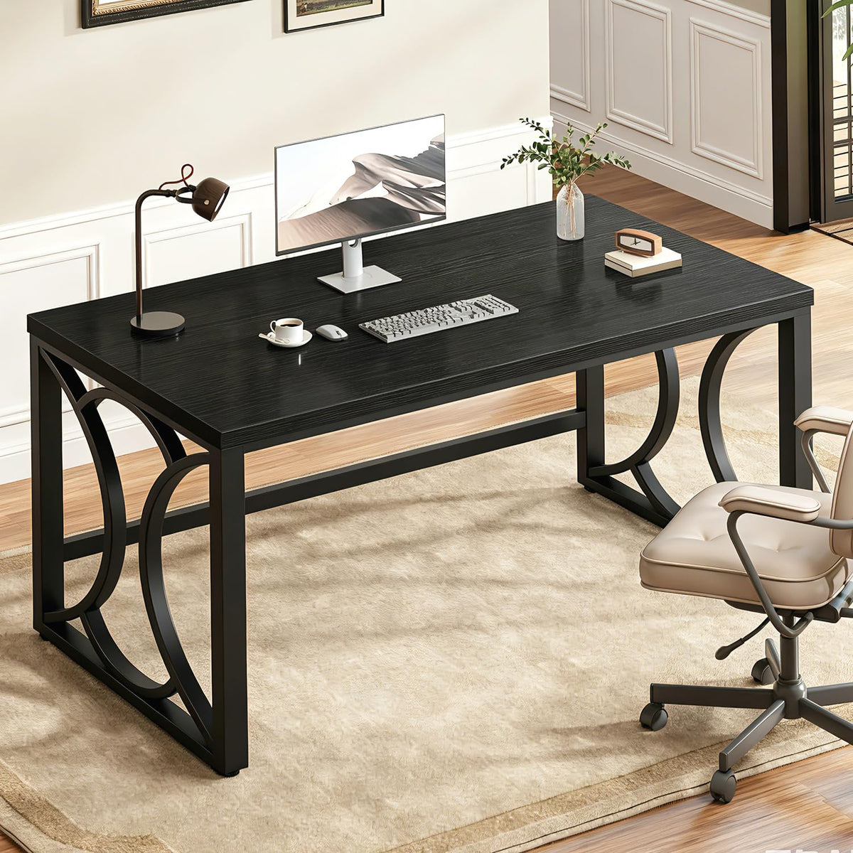 Black 55 Inch Metal Wooden Computer Desk W31799
