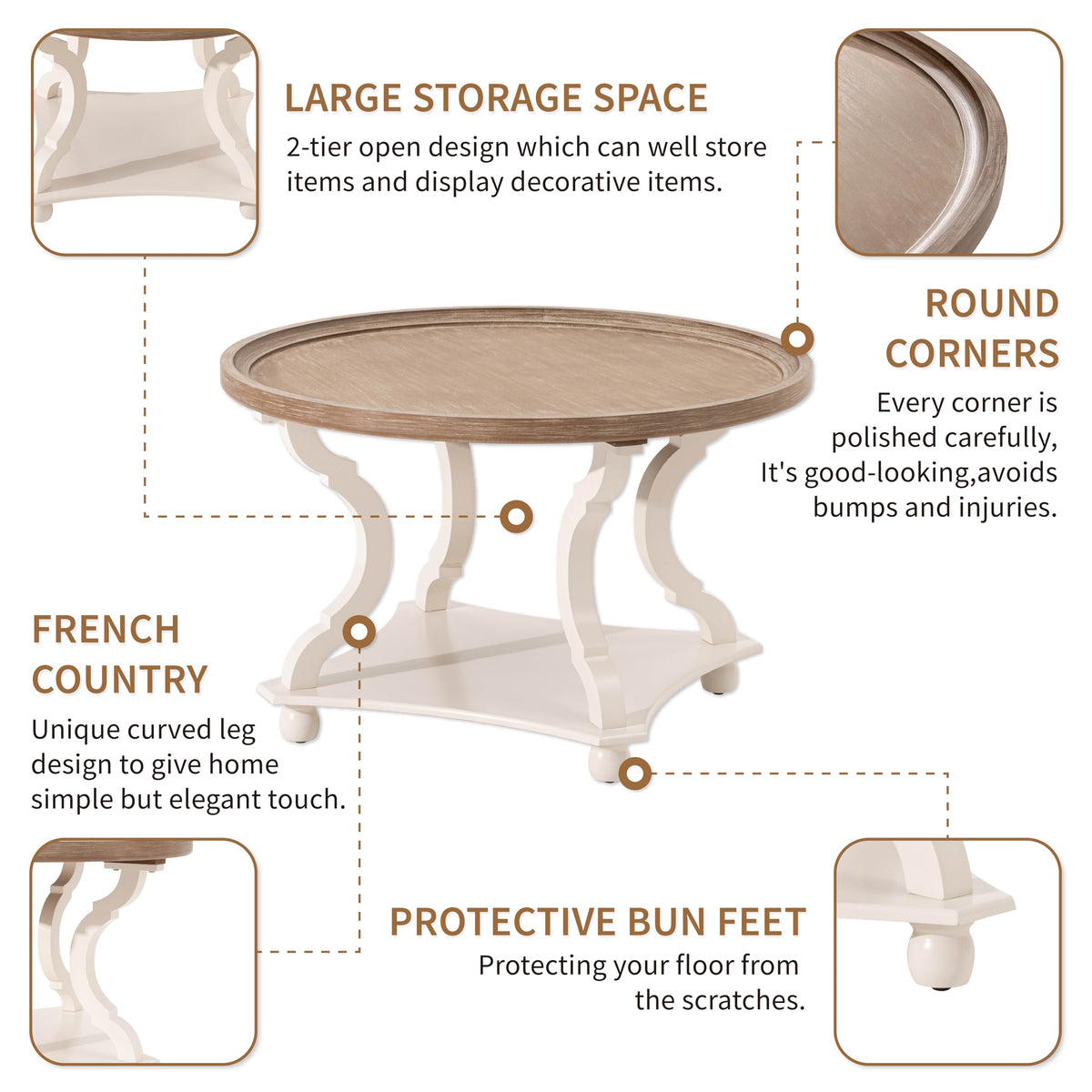 Round White Coffee Table with Tray Top O364345
