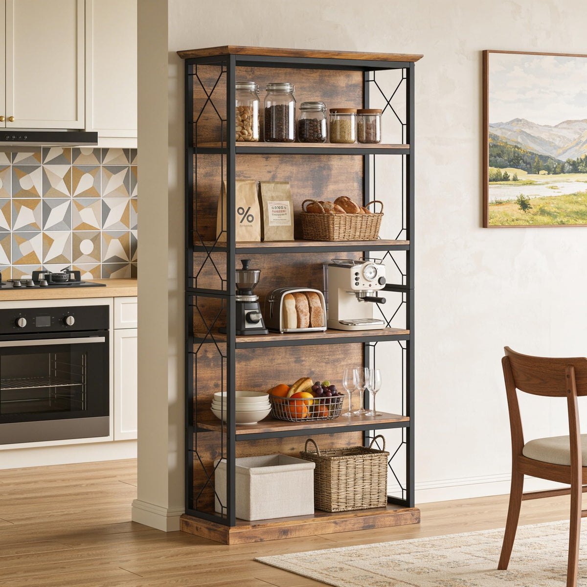 71 Inch 5 Tier Rustic Wood Bookshelf I29660