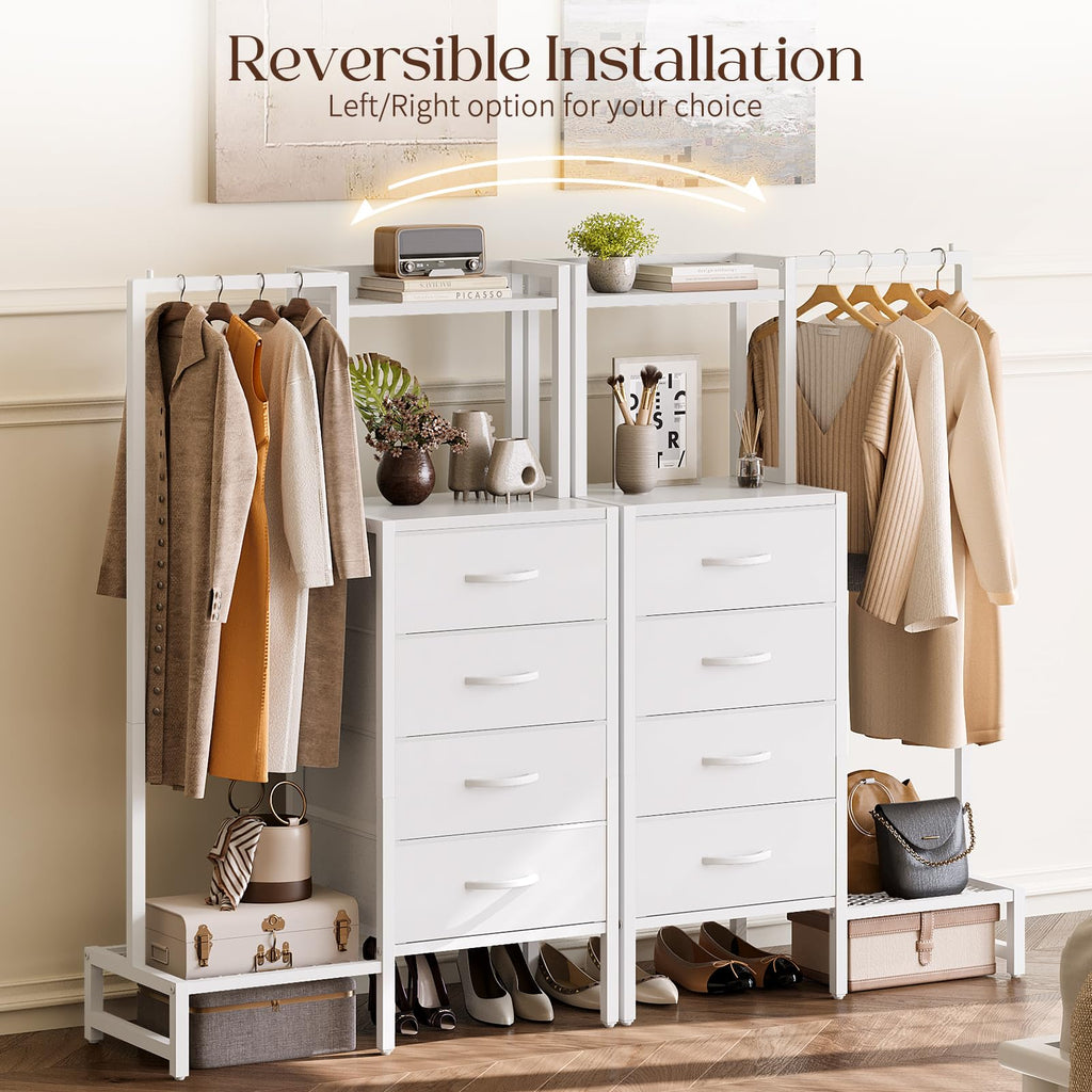 White 4 Drawer Dresser with Hanging Rack E7752