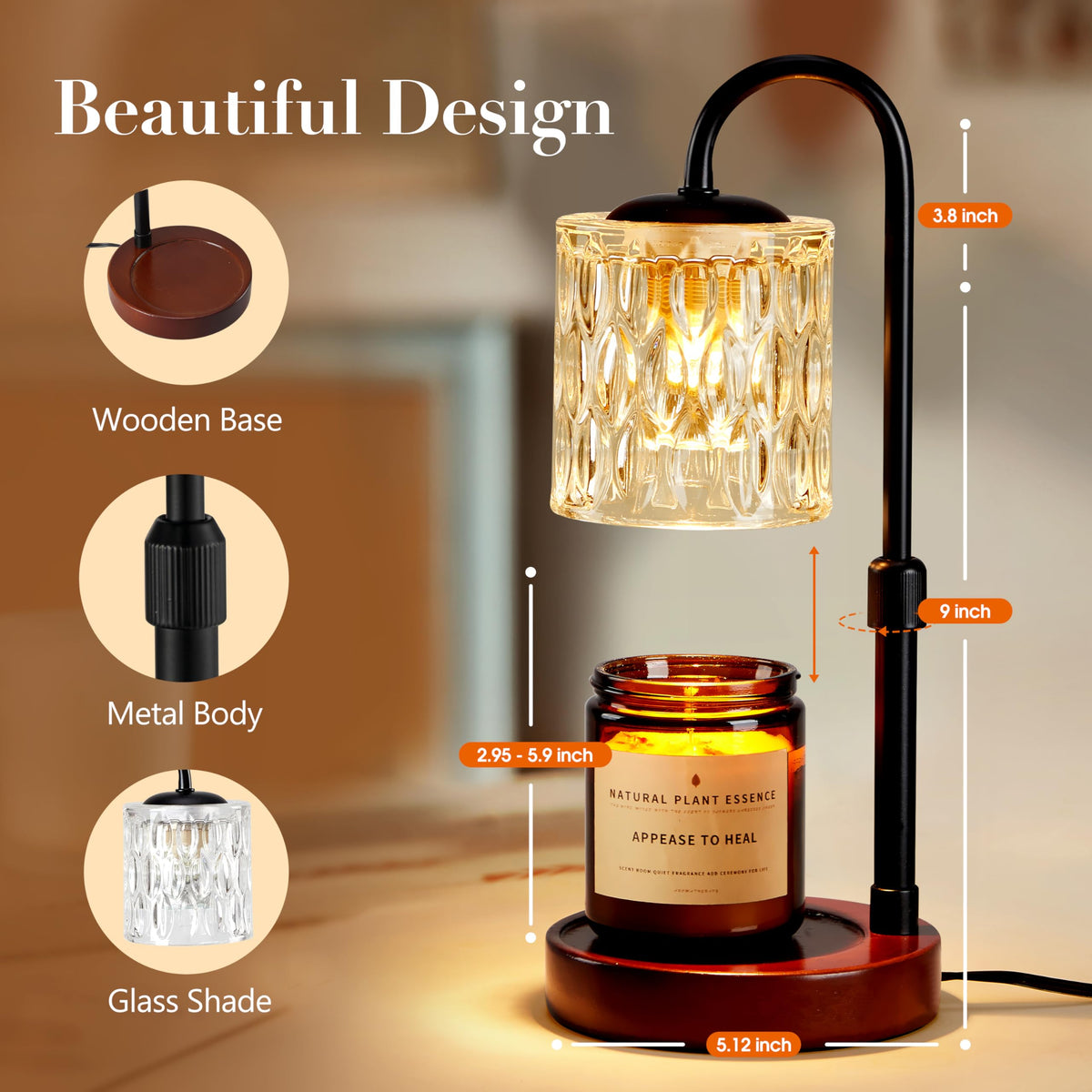 Dimmable Height Adjustable Candle Warmer Lamp with Timer J928969