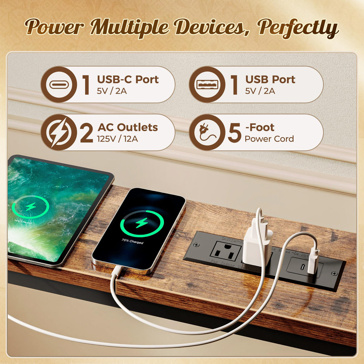 118 Inch Sofa Table with Power Outlets M2660
