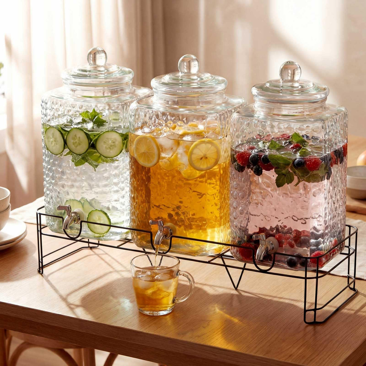 3 Pack 5 Gallon Glass Drink Dispensers with Stand X62082