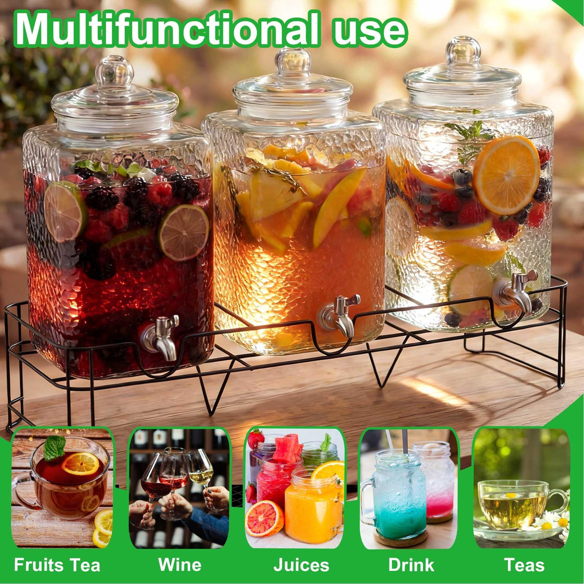 3 Pack 5 Gallon Glass Drink Dispensers with Stand X62082