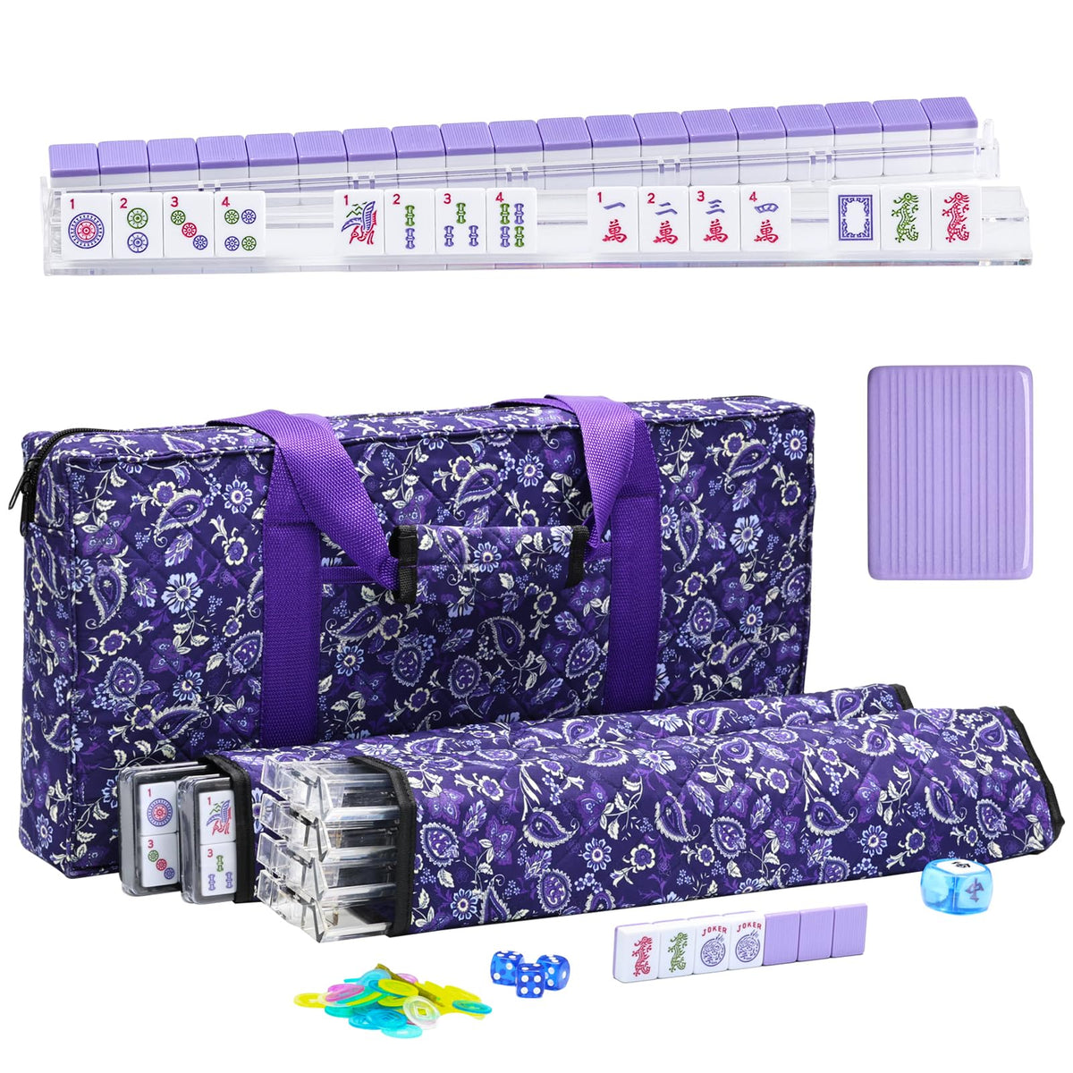 Purple 166 Tile Mahjong Set with Racks and Bag I2358