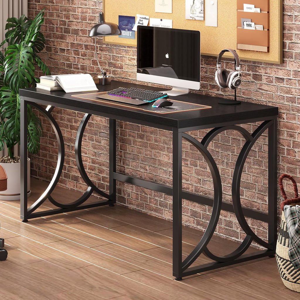 Black 55 Inch Metal Wooden Computer Desk W31799