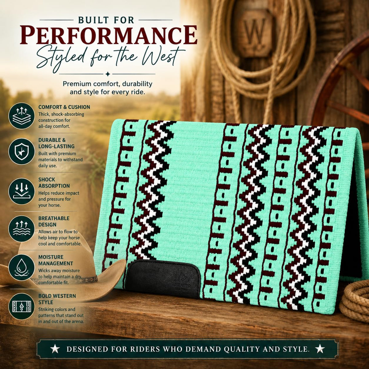 Mint Green Burgundy Tribal Horse Saddle Pad D87941