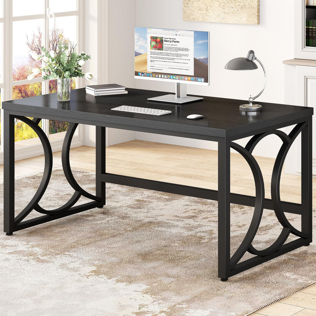 Black 55 Inch Metal Wooden Computer Desk W31799