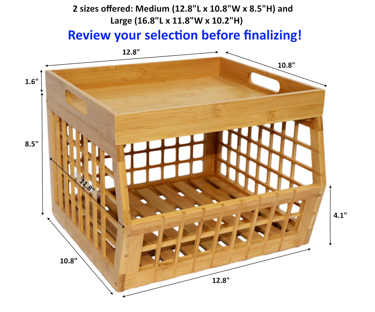Bamboo Stackable Medium Storage Bins with Serving Tray Lid U27618