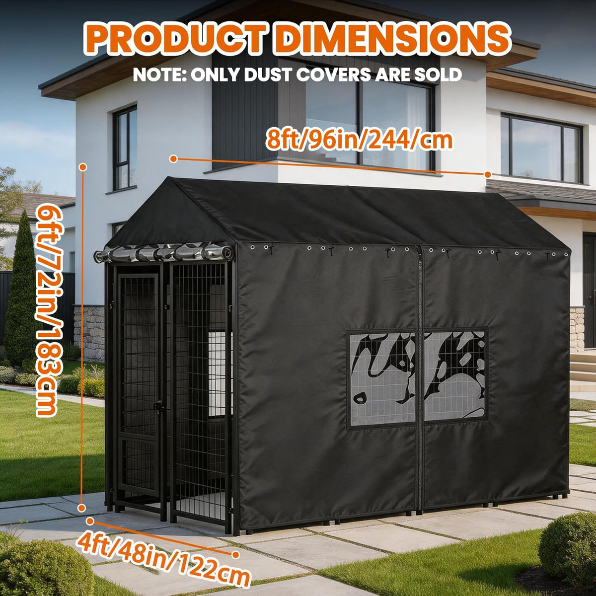 Outdoor Dog Kennel Cover with Clear PVC Windows & Roll-Up Panels P862549