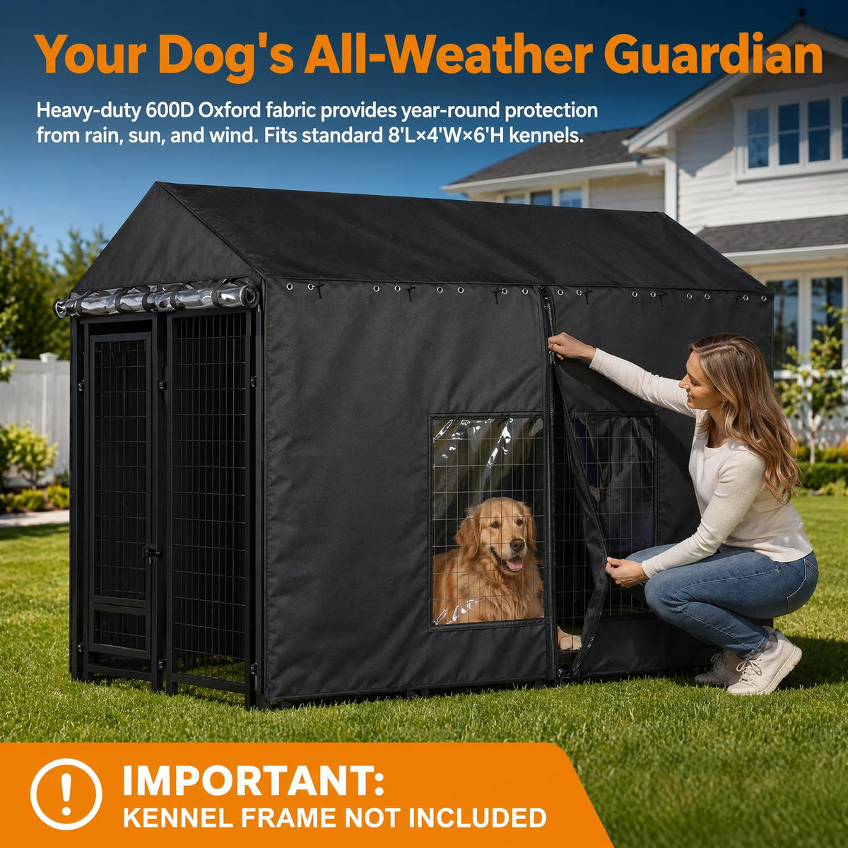 Outdoor Dog Kennel Cover with Clear PVC Windows & Roll-Up Panels P862549