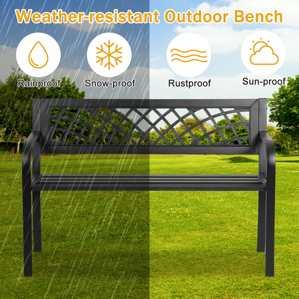 Black Cast Iron Outdoor Garden Bench with Mesh Backrest E2816