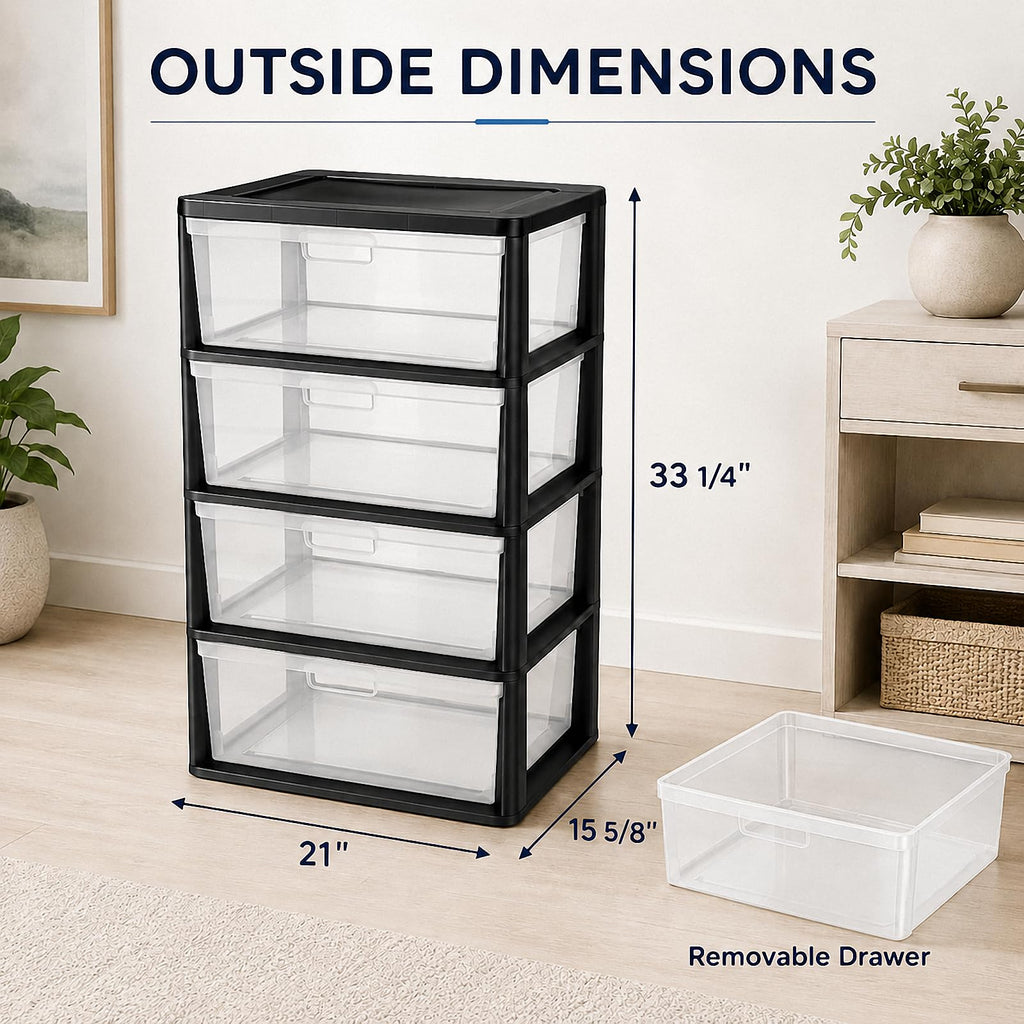 Wide 4 Drawer Plastic Storage Tower Organizer J785