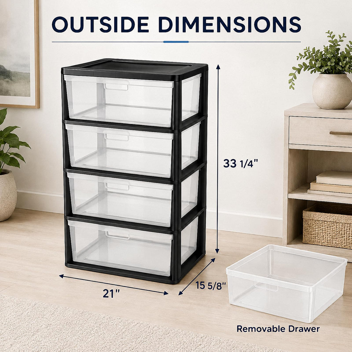 Wide 4 Drawer Plastic Storage Tower Organizer J785