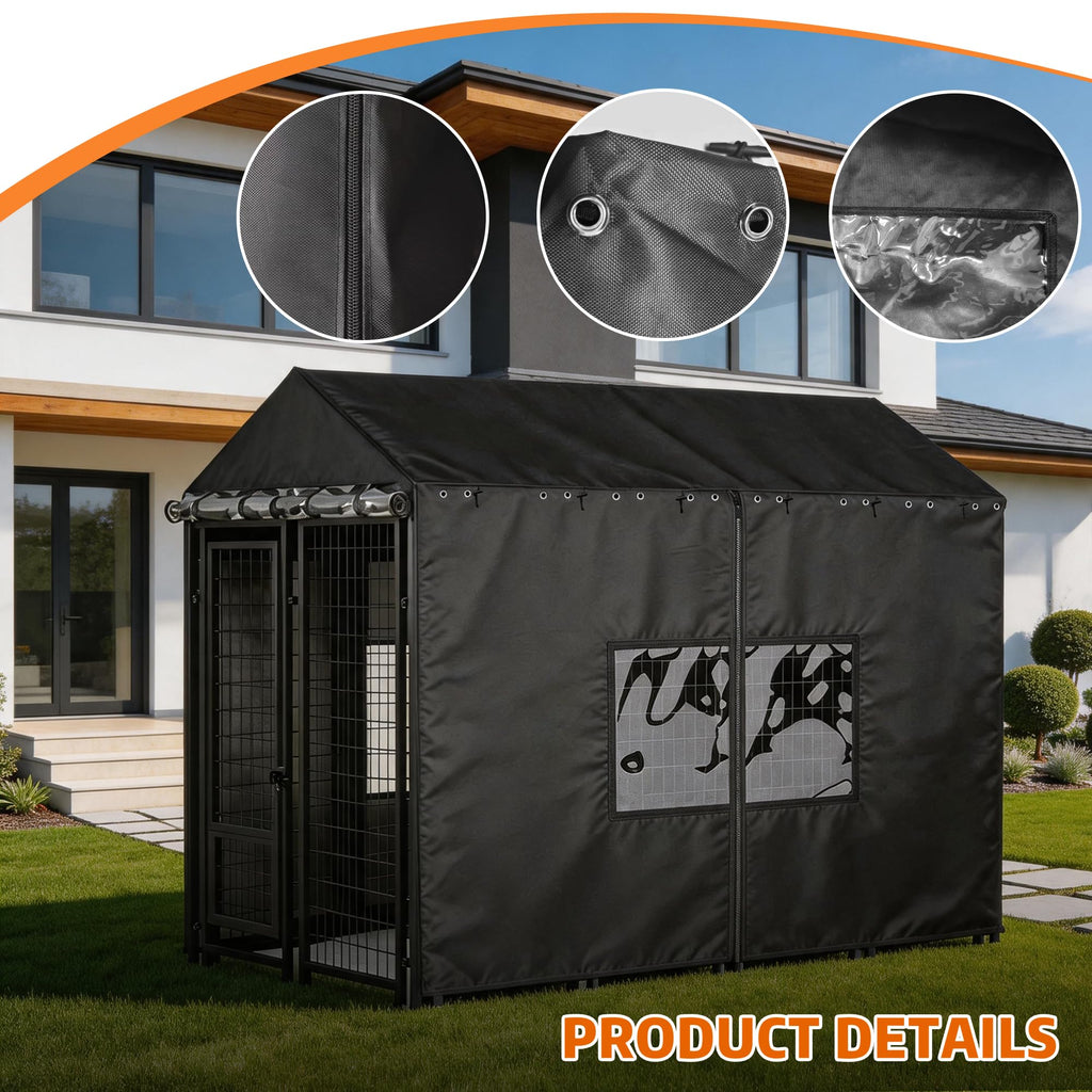 Outdoor Dog Kennel Cover with Clear PVC Windows & Roll-Up Panels P862549