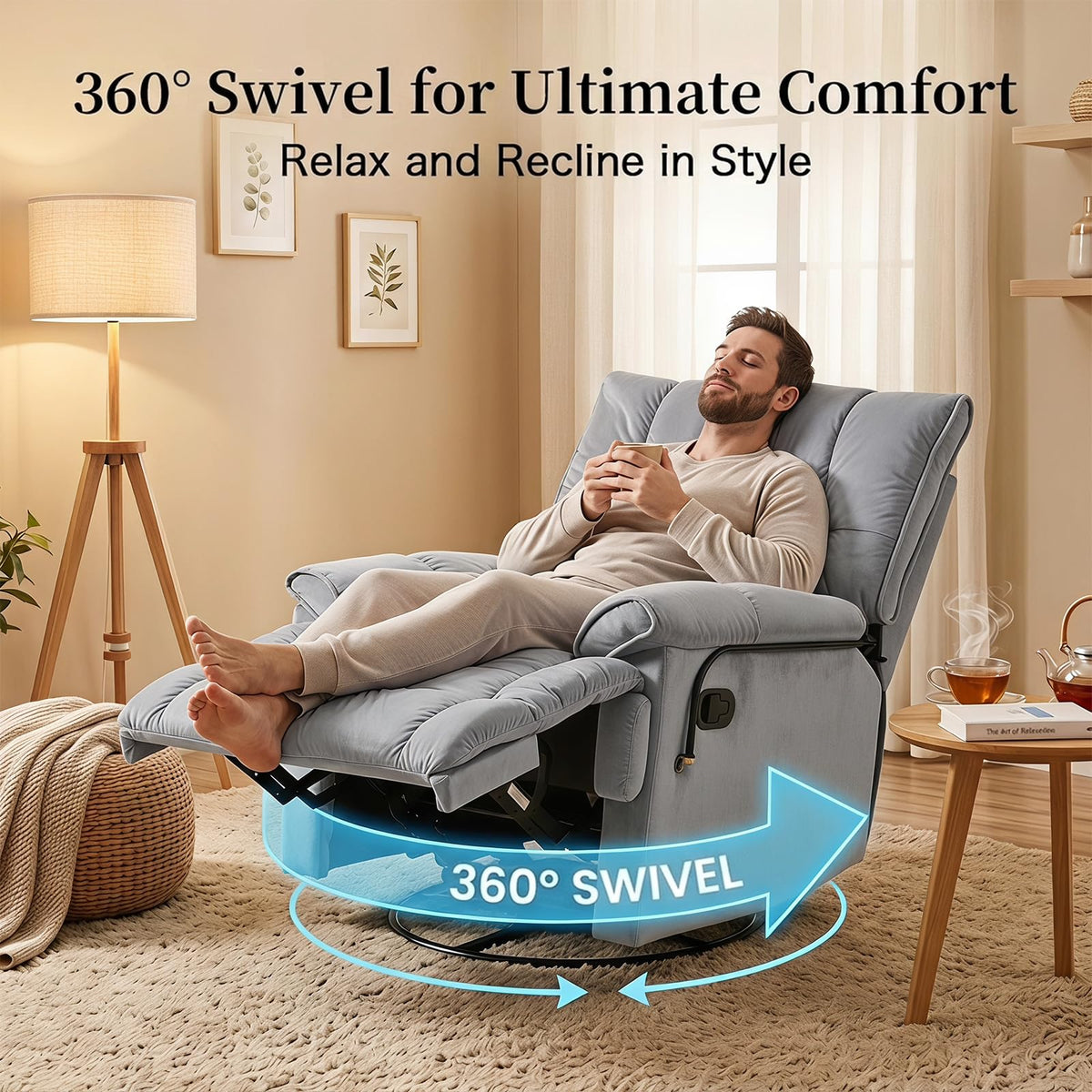 Velvet Swivel Recliner Accent Chair with Detachable Side Phone Holder S1055